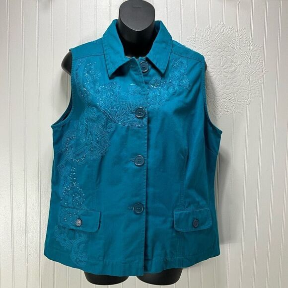 CHICO’S Turquoise Embroidered Vest - Picture 1 of 5